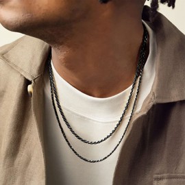 FOCALOOK Black Necklace Chain Mens Rope Chain 22inch 3mm Stainless Steel Thick Twist Chain