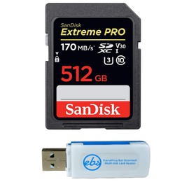 SanDisk 512GB Extreme Pro SD Memory Card SDXC UHS-I Card for Sony Alpha a7C, a6600, a6100, a6400 Camera (SDSDXXY-512G-GN4IN) U3 UHD Video Class 10 Bundle with (1) Everything But Stromboli Card Reader