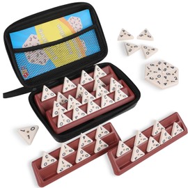Doreimi Triangle Domino Set Includes 4 Plastic Racks, a Portable Case, and 56 Domino Pieces. The Domino Tiles with Brass Spinners Form a Classical Board Game Suitable for Kids Ages 8 and Up
