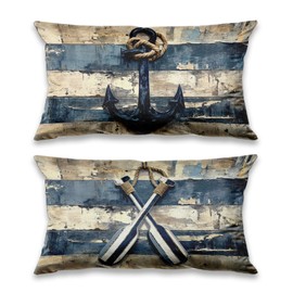 Vintage Nautical Anchor Throw Pillow Covers Set of 2,Rustic Coastal Beach Lighthouse Decorative Pillow Cover,Coastal Anchor Decorative Pillowcases for Home Couch Bed Sofa Decor,12x20in 429-BZ