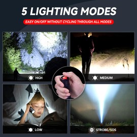 WdtPro LED Flashlight High Lumens SR2000 Pro - 4 Pack Brighter Tactical Flashlights with 5 Modes & Zoomable - Powerful Mini Flash Light for Emergency, Camping, Hiking