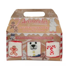 AROMASOLES WOMENS NEROLI & SHEA BUTTER INFUSED CHRISTMAS SOCKS-SET OF 3-CUTE!!!