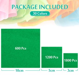 Whaline 3600Pcs Tissue Paper Squares 30 Assorted Colors Art Paper 4 Inch 2 Inch 1 Inch Rainbow Tissue Paper Gift Tissue Paper for DIY Craft Projects Scrapbooking Scrunch Art Classroom Activities