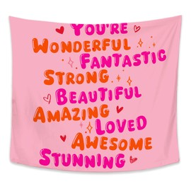 Exqcom Pink Inspirational Tapestry, Positive Affirmations Wall Decor, Trendy Girly Aesthetic Motivational Tapestries Wall Blanket for Girls Room Dorm Apartment Decor, 50x60 Inch