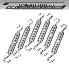AUTMATCH M6 Turnbuckle Hook and Hook, Turnbuckle 304 Stainless Steel, Heavy Duty Wire Rope Tension, Pack of 6