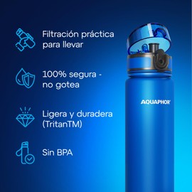 AQUAPHOR AQUAPHOR City Bottle 500ml Blue | Travel Water Bottle with Activated Carbon Filter | Filters Chlorine & Impurities | Made of Tritan & BPA-Free | Stay Hydrated On The Go!