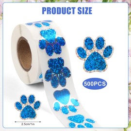 500pcs Dog Paw Print Stickers, 1 Inch Self-Adhesive Paw Print Sticker Puppy Paw Prints Stickers for Envelope Seals Mailing Office Room Party Decoration (Blue)