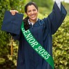Senior 2025 Sash, Retro Sage Green Satin Finally Graduated Sash