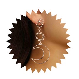 Cimenexe Bohemian Sun Moon Dangle Earrings Gold Hollow Sunburst Drop Earrings Large Crescent Moon Starburst Stud Earrings Asymmetrical Sun Moon Earrings Jewellery for Women and Girls Gifts, Zinc, No