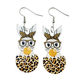 Pingyongchang Cute Easter Rabbit Egg Acrylic Earrings Funny Animal Pink Leopard Bunny Dangle Drop Earrings for Women Easter Spring Holiday Party Jewelry Gifts-Leopard