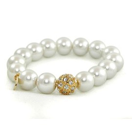 Formal Cream/Champagne Faux Pearl and Gold Rhinestone Stretch Bracelet