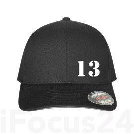 Flexfit Lucky 13 Flex-Fit Hat Fitted Black Cap Adult Gift Military - White on Black, S/M