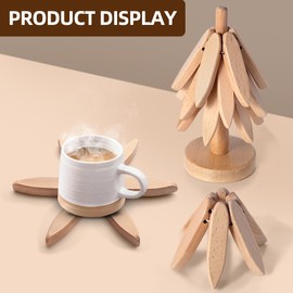 Wooden Trivets for Hot Dishes, Set of 4 Tree Trivet for Hot Pots and Pans, Tree Coasters Hot Pads for Kitchen