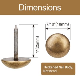 Retro Solid Pure Brass Tacks as Antique Upholstery Tacks for Furniture, Decorative Push Pins for Wood,Carpet Tacks,Hardware Tacks,Cap Tacks,Thumb Tacks,Brass Fasteners(7/10",18mm Brozen Color,10 Pcs)