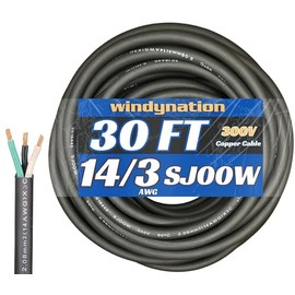 30 Feet 14/3 SJOOW Cable Cord 14 AWG 3 Conductor SO Wire - 14 Gauge 3 Conductor (14/3Wire) 300V Portable Power Extension Cable for Motor Leads, Portable Lights, Battery Chargers