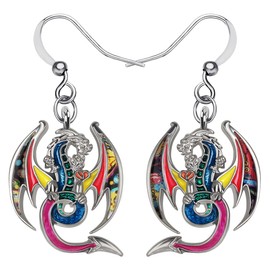 Enamel Alloy Elegant Dragon Earrings Drop Dangle Fantasy Dinosaur Jewelry Dragon Gifts for Women Birthday Party Decor (Multi)