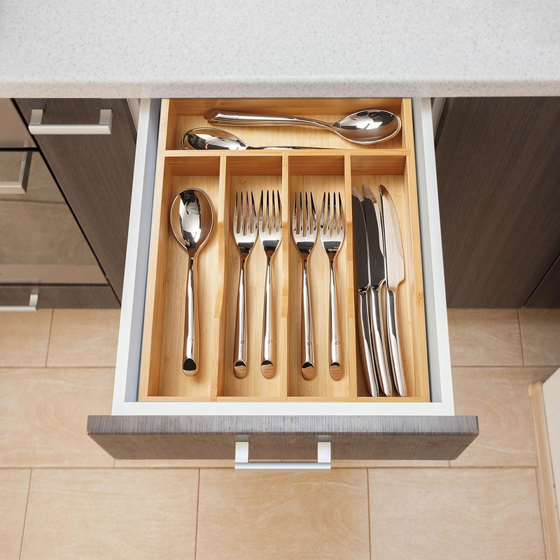 Umilife Bamboo Kitchen Drawer Organizer, 11 Inch Silverware Utensils Tray