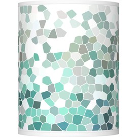 Cylinder Print Lamp Shade Aqua Mosaic White Blue Small 10" Top x 10" Bottom x 12" High Spider with Replacement Harp and Finial Fitting - Giclee Glow