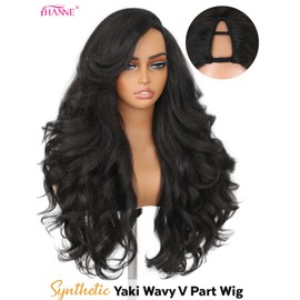 HANNE Yaki Wavy Flip Curls V Part Wig Curly U Part Wig 26’’ Fluffy Half Wig