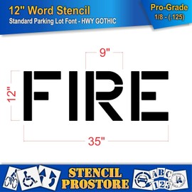 Pavement Marking Stencils - 12 inch FIRE Stencil - 12" x 35" x 1/8'' (128 mil) - Pro-Grade
