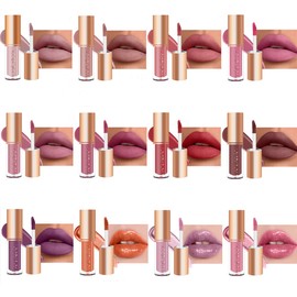 12 Pieces Velvet Matte Liquid Lipstick Set, Waterproof Long-Lasting Non-Stick Cup Non-Fade Lip Gloss Set, Shimmer Nude Book Style Lip Makeup Gift Kit