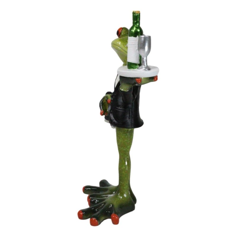 Green Toad Frog Silver Service Butler With Wine Glass And