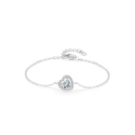 IMINI Tiny Love Heart Crystal Bracelets for Women Teen Girls S925 Sterling Silver Simple Delicate Charm Heart Adjustable Link Bracelets Fashion Jewelry Gifts Valentine's Day BFF Lover Daughter