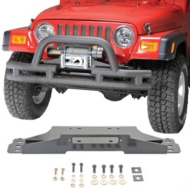 Quadratec Premium Winch Mount Plate - Fits Jeep Wrangler YJ & TJ 1987-2006 - Jeep TJ Winch Mounting Plate Jeep TJ Winch Plate Mount Hitch Plate Mount - Supports 10" x 4.5" Winch - Sleek Satin Black