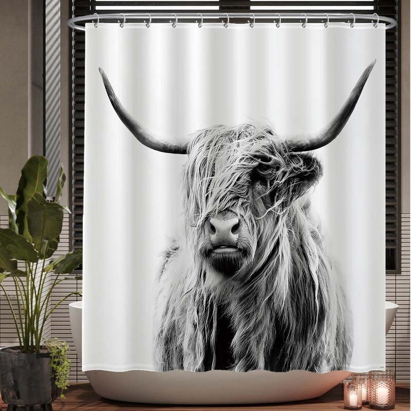 Ulticool Shower Curtain - Scottish Highlander Black White - 180