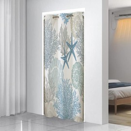 Nautical Coastal Door Curtain for Doorways, Ocean Beach Seashell Blackout Curtain for Closet Hallway Kitchen, Grommet Thermal Insulated Privacy Door Curtain for Room Divider 39" W x 79" L (1 Panel)