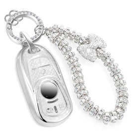 CTRINEWS for Buick Key Fob Cover with Fashionable Zirconia Wristlet KeyChain, Enchanting Diamond Patterns Soft Case for Enclave Encore GX Envision LaCrosse Regal Tourx (White, A)