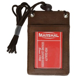 Marshal New Leather Neck Strap ID Badge Credit Card Holder Pouch Wallet Mini CrossBody (Brown)