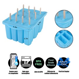 Juego de Moldes de Silicona para Paletas Molde de Bandeja de 12 Cavidades Sin BPA Molde de Silicona Reutilizable para Niños Moldes de Silicona para Helados Caseros