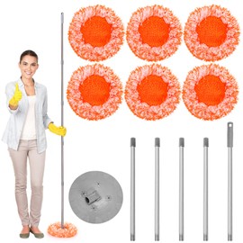 Yesland 78 Inches Adjustable Wall Mop, 160° Rotatable Cleaning Mop with 6 Reusable Heads, Baseboard Cleaner Duster with Long Handle for Floor Door Ceiling Window Bathroom Cleaning