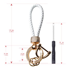 TANGSEN Microfiber Leather Car Keychain, Universal Bling Rhinestones Key Chain White