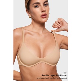 INLYRIC Brasier Plunge Inbarely Plus para Mujer - Sujetador Demi Balconette Sexy sin Aros y sin Forro Beige Cálido 42D