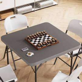 VECELO Folding Card Table Square with Mesh Bag, Heavy-Duty Collapsible Locking Legs & Easy to Storage, Portable for Indoor/Outdoor Use, Light Grey