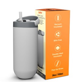 Asobu Orbit 30oz/900ml Water Bottle, Sleek Insulated Bottle with Pop-Up Lid and Carry Handle, Perfect for Iced Coffee, Travel, and Stylish Hydration