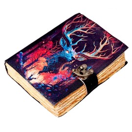 Blank Sepellbook of Shadows Journal with Vintage Clasp Lock -Printed Diary 200 Antique Deckle Paper Leather Sketchbook, Witchcraft Supplies, Best Gift for Men & Women (Luna Moth Morpho)