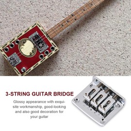Electric Guitar Bridge, Zinc Alloy 3 String Fixed Hardtail Guitar Bridge Top Load Tailpiece Durable Replacement Parts for Cigarbox Electric Guitars 50×40×13mm (Silver)