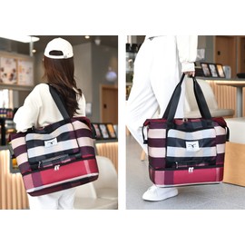 NWLR New Foldable Dry/Wet Separation Travel Duffel Bag with Shoe Compartment Large Capacity Folding Weekender Overnight Bag Lightweight Waterproof Gym Tote Bag (B-Red)