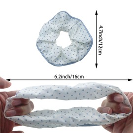5 Pack Floral Pattern Hair Scrunchies, Light Blue White, Polka Dot Print 6.2 Inch Elastic Hair Ties