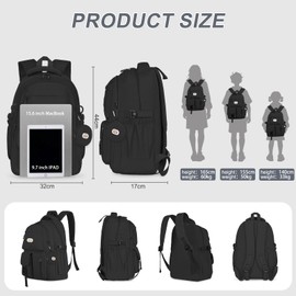 BECOJADDE Backpack School Bag Womens Girls with 15.6'' Laptop compartment, Water Resistant Rucksack with Coin Purse, Daypack for College, Work & Travel, Ideal for Teens & Students Black