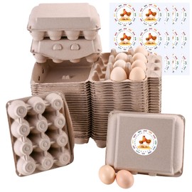 LyingPig Vintage Egg Cartons 30 Pack with Labels, Natural Paper Pulp Square One Dozen Egg Cartons Eggs, Classical 3x4 Style Holds Up to Twelve 12 Count Chicken Eggs, Huevo Containers