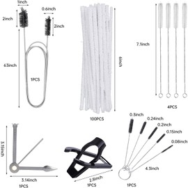 Pipe Cleaners Tool Set for Pipe Smoking,100 Pcs Bristle Pipe Cleaners,1Pcs 3-in-1 Pipe Tamper Reamer Tool,1Pcs Flexible Long Pipe Cleaners Brush,1Pcs Mini Nylon Brush Set,4Pcs Straw Cleaning Brushes