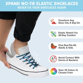 [Xpand] メンズ ノータイ シューレースシステム 靴ひも 伸縮ひも - フリーサイズ 大人 子ども靴用 132cm（52インチ