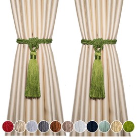 Fenghuangwu Curtain Tiebacks Tassel Tie-Backs, Rope Curtain tie Backs Handmade Curtain Holdbacks Made from Polyester (Green, 2p)