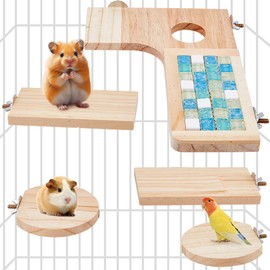 DICOSMETIC 6Pcs Wooden Hamster Cage Platform Animal Cage Jumping Boards Chinchilla Climbing Ladders Rectangle Cages Accessories Rat Cages Standing Boards for Mouse Parrot Small Animal