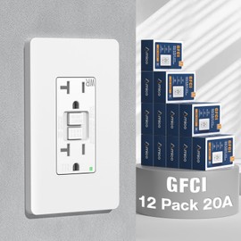 Amico 12 Pack GFCI Outlet 20 Amp, with Wall Plate and Thinner Construction, LED Power Safety Indicator, Self-Testing, Weather Resistant (WR) Receptacles for Outdoor or Indoor Use, ETL Listed, White