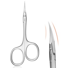THRAU - Tijeras para cutículas para zurdos extra finas y curvadas, cortador de cutículas para manicura y pedicura, tijeras pequeñas con punta puntiagu